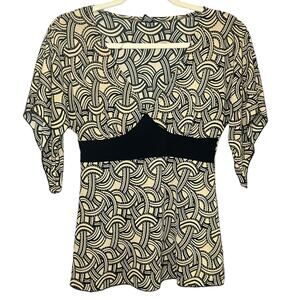 Y2K‎ Black and Cream Geometric Patterned Blouse